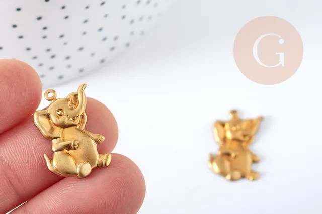 Gingerlily G8207 breloque éléphant Dumbo laiton brut 12mm x1