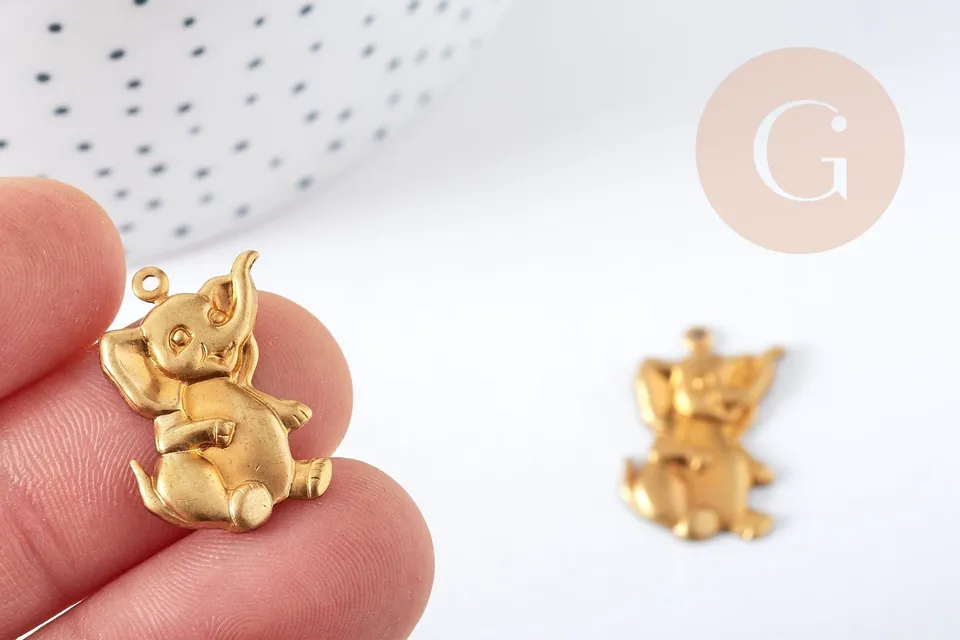Gingerlily G8207 breloque éléphant Dumbo laiton brut 12mm x1