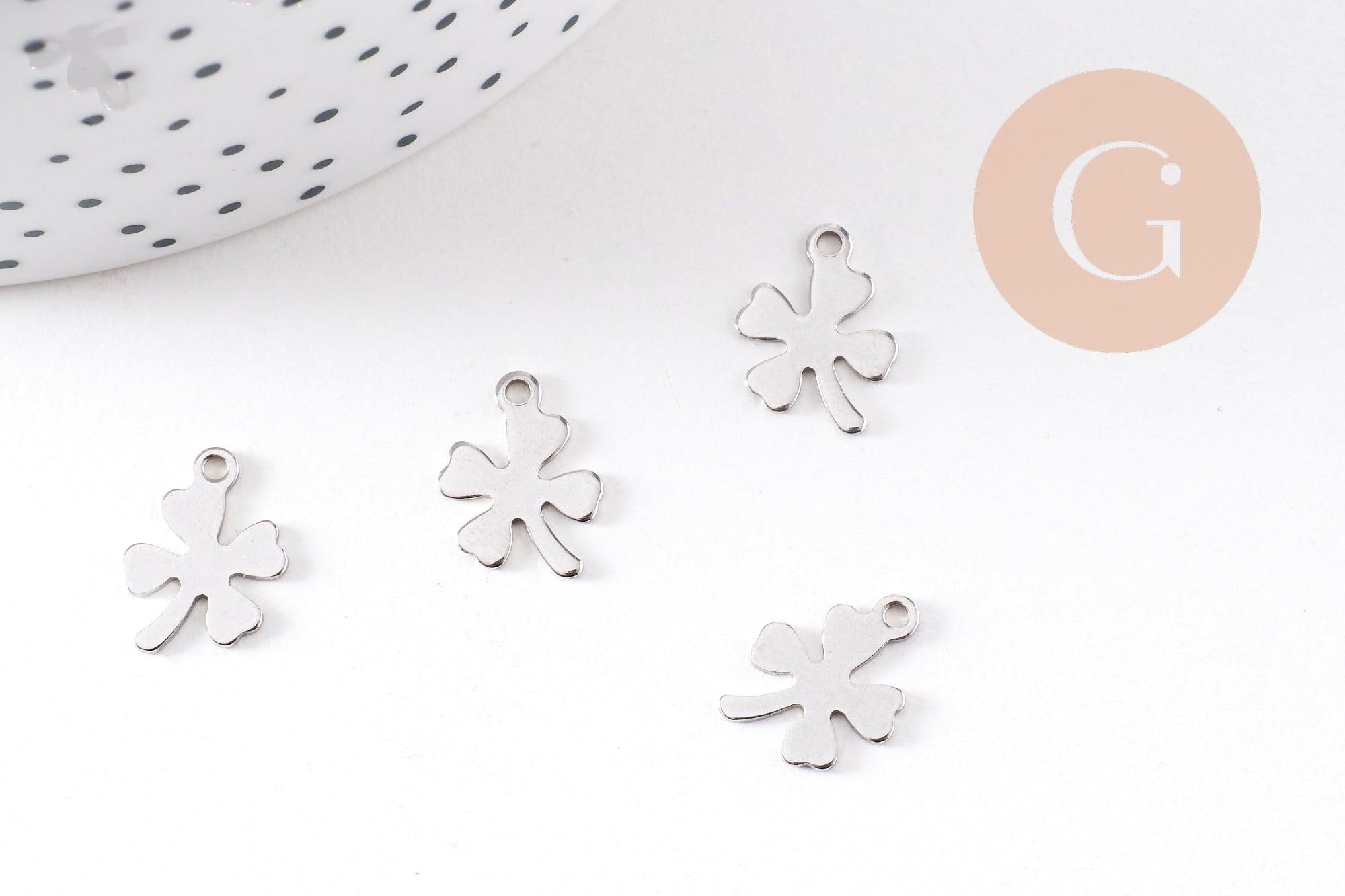 Gingerlily Trèfle 4 feuilles pendentif acier 13.5mm x2
