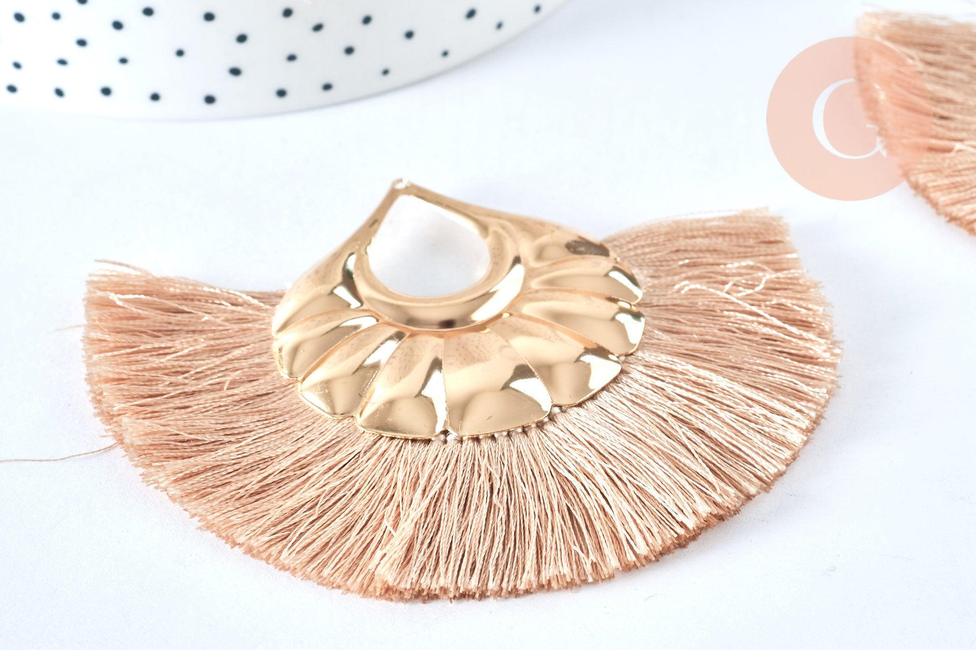 Gingerlily G6839 pendentif pompon fil rose beige 85mm x2
