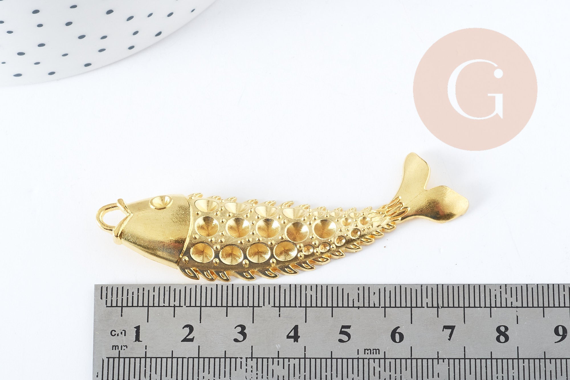 Gingerlily Pendentif poisson tibétain doré à strasser 70mm x1