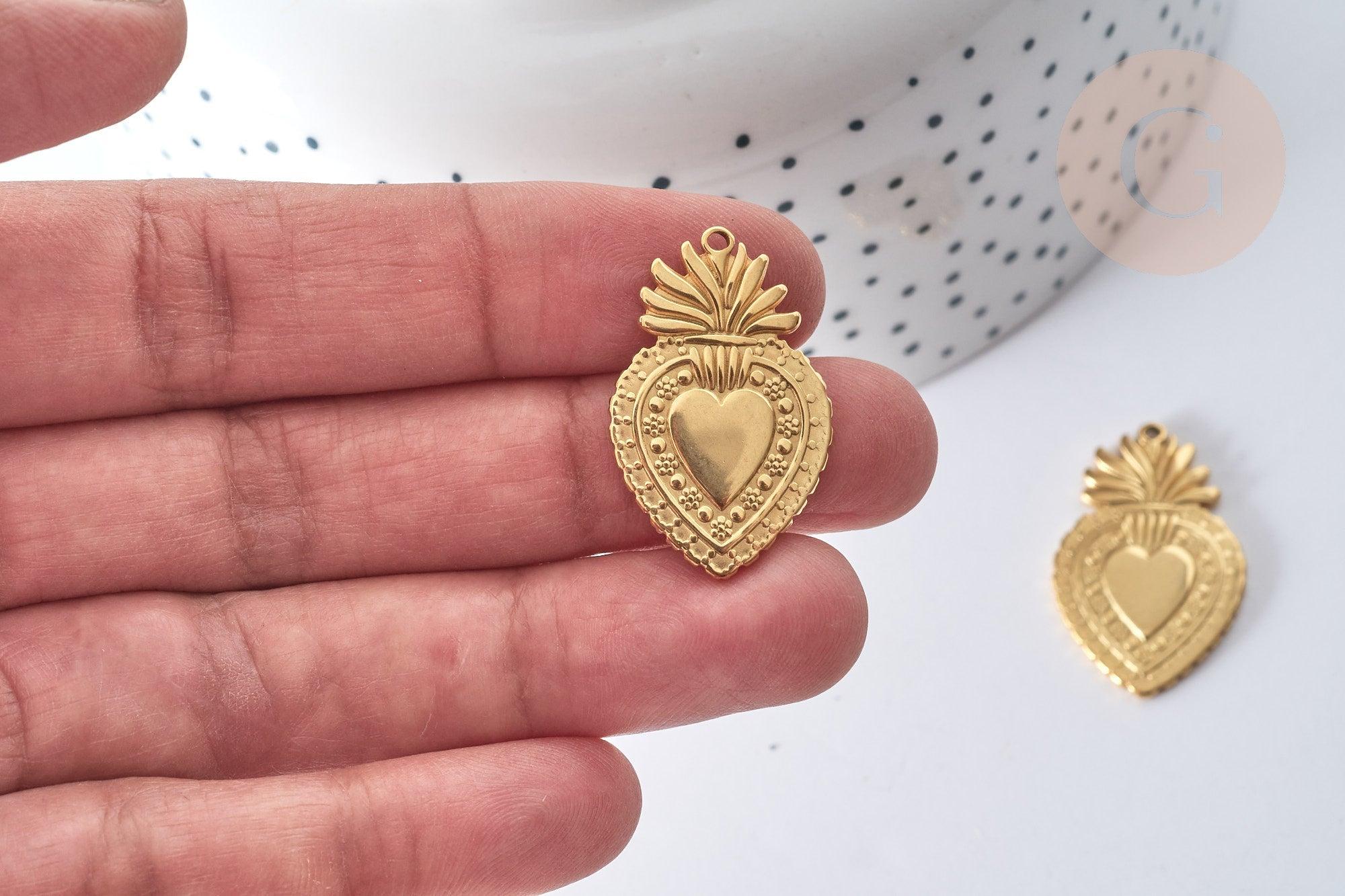 Gingerlily Pendentif cœur acier doré 30mm x1