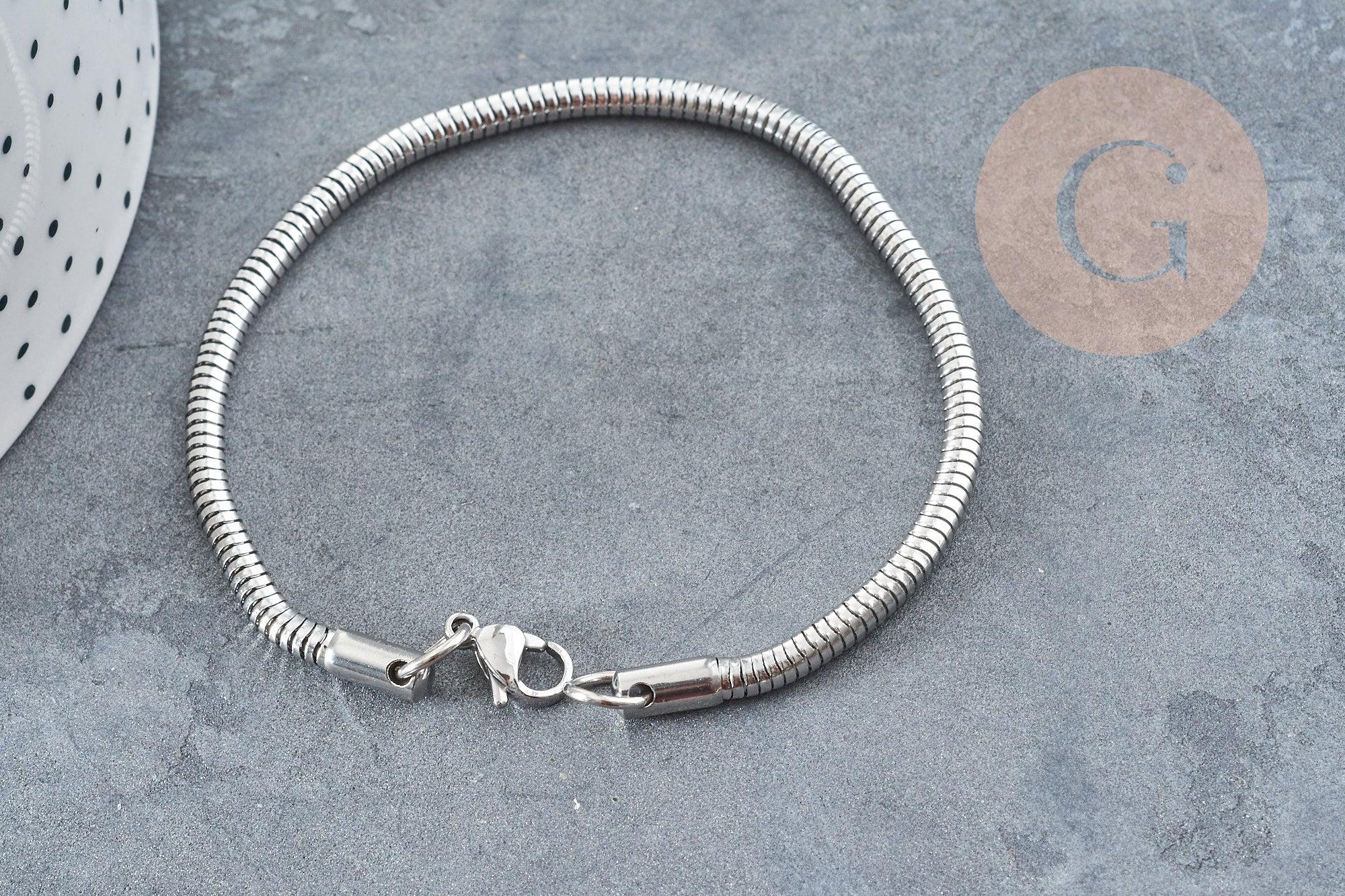 Gingerlily Chaînes G9041 bracelet serpent acier platine 190x3mm