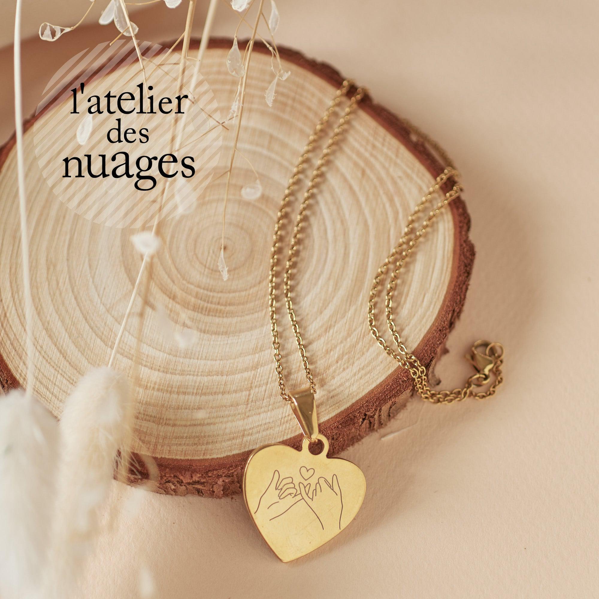 Gingerlily Collier personnalisé coeur ADN12 acier or 45cm gravé