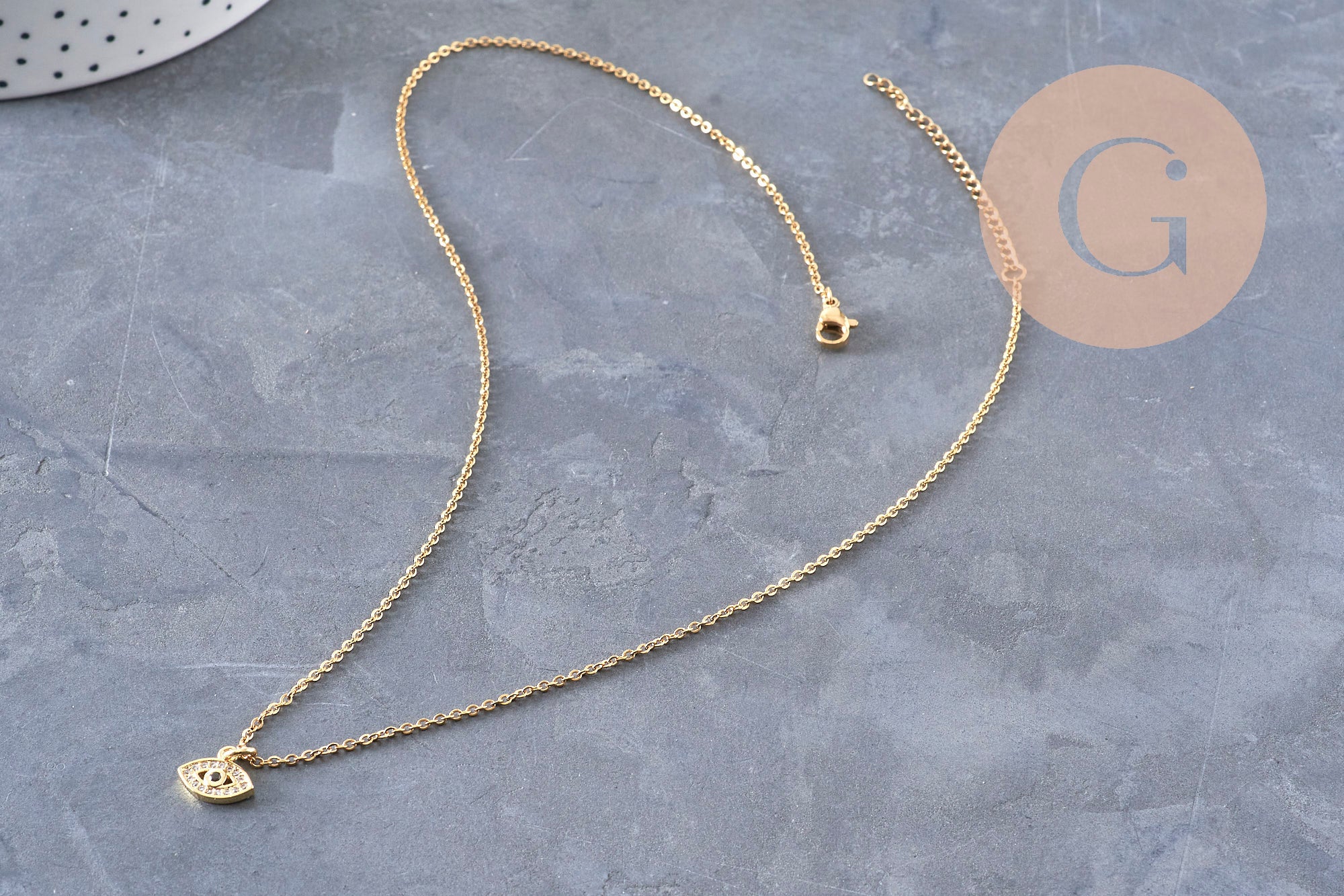 Gingerlily collier chaîne G6745 acier doré œil zircon 45cm