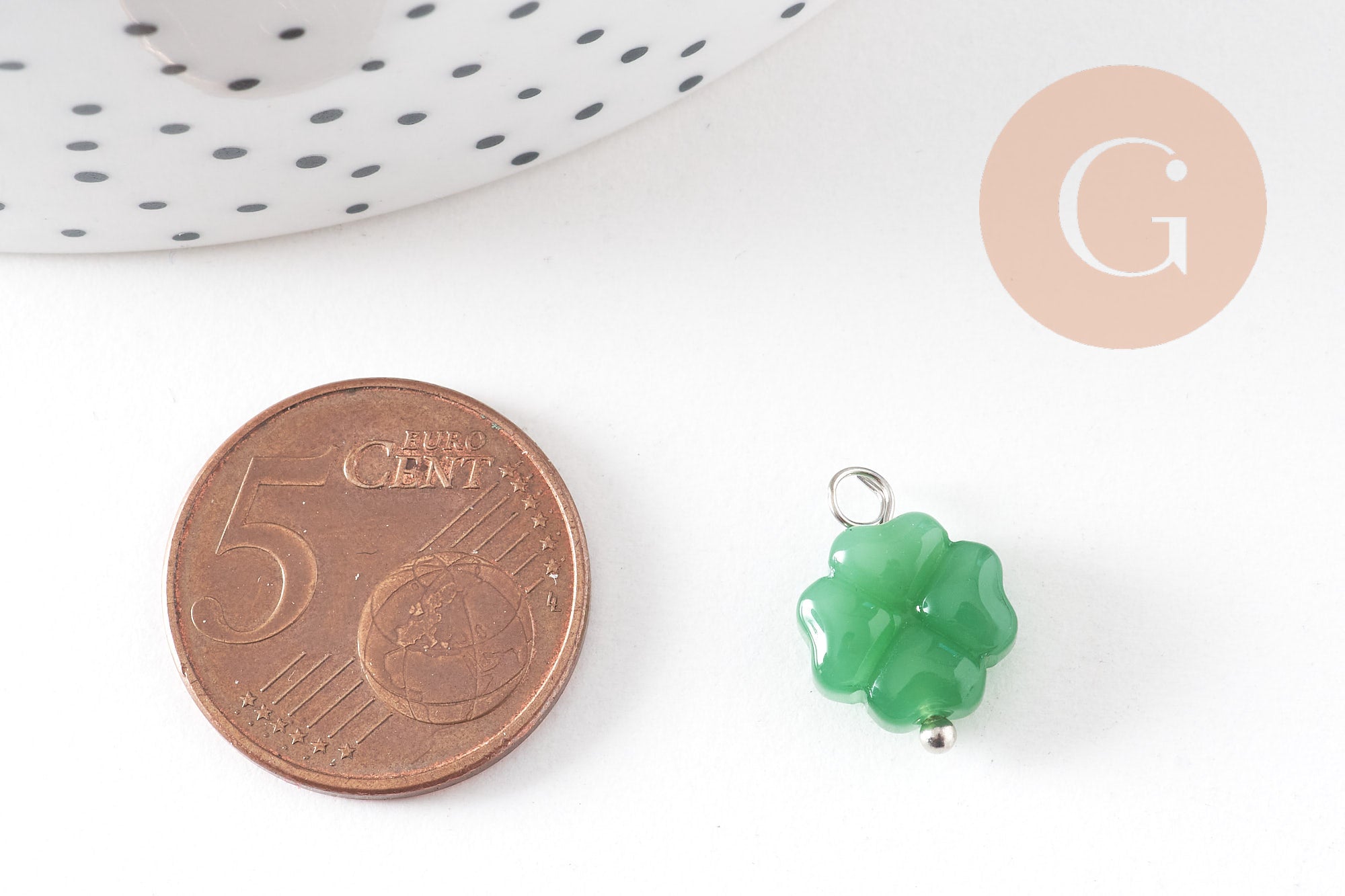 Gingerlily Pendentif trèfle G10824 verre vert 14.5mm miroir doré