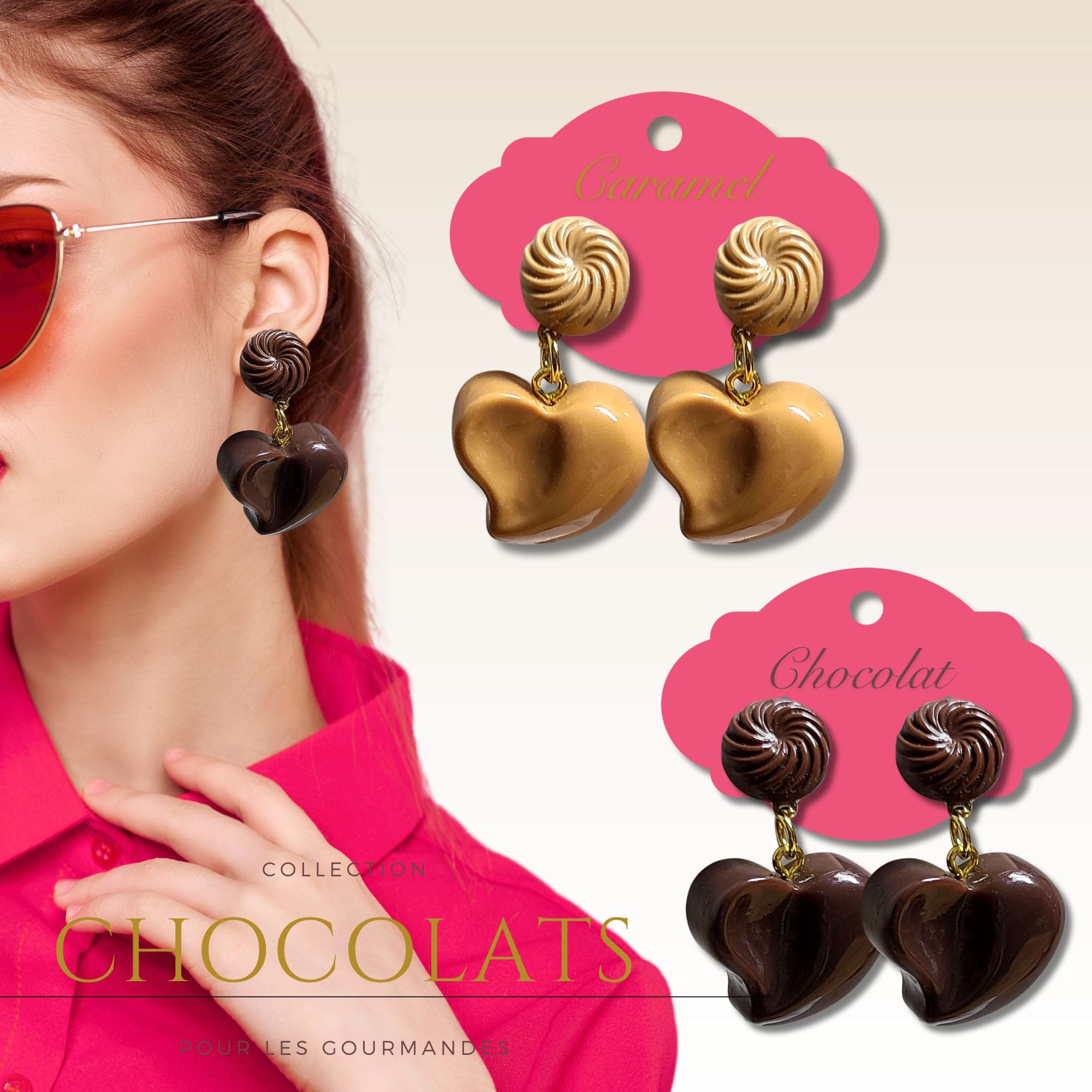 ARTSHOP Bijoux en KITS kit boucles coeurs caramel résine