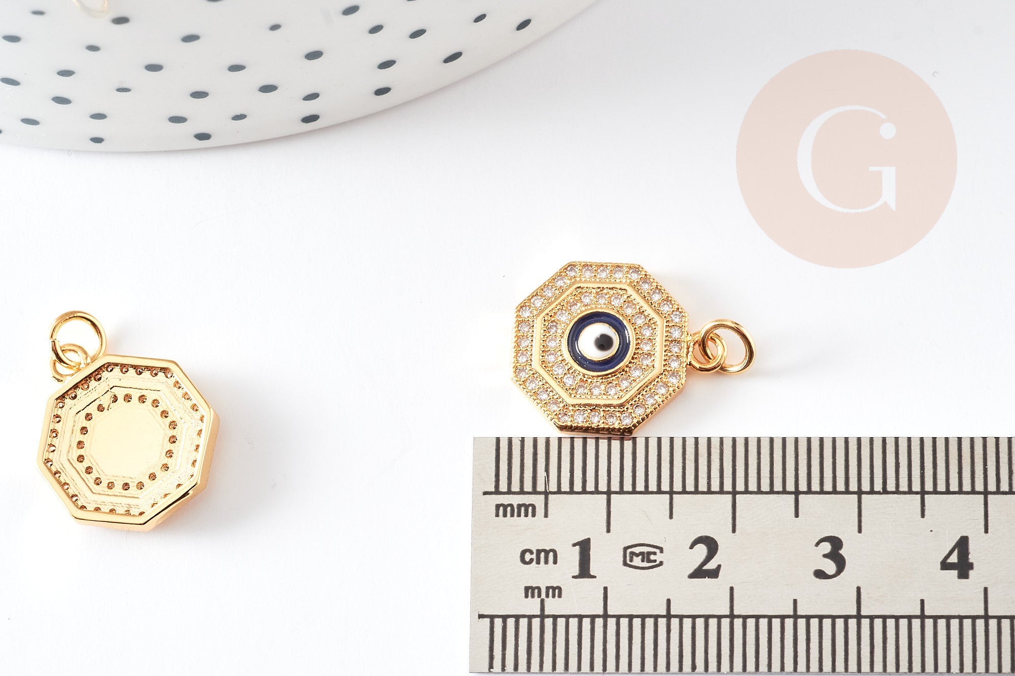 Gingerlily Oeil G3162 pendentif laiton doré 17 mm zircon x1