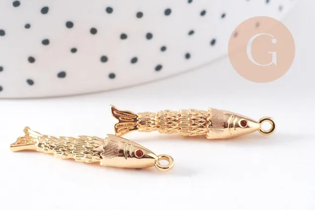 Gingerlily pendentif poisson articulé G10303 doré zircon