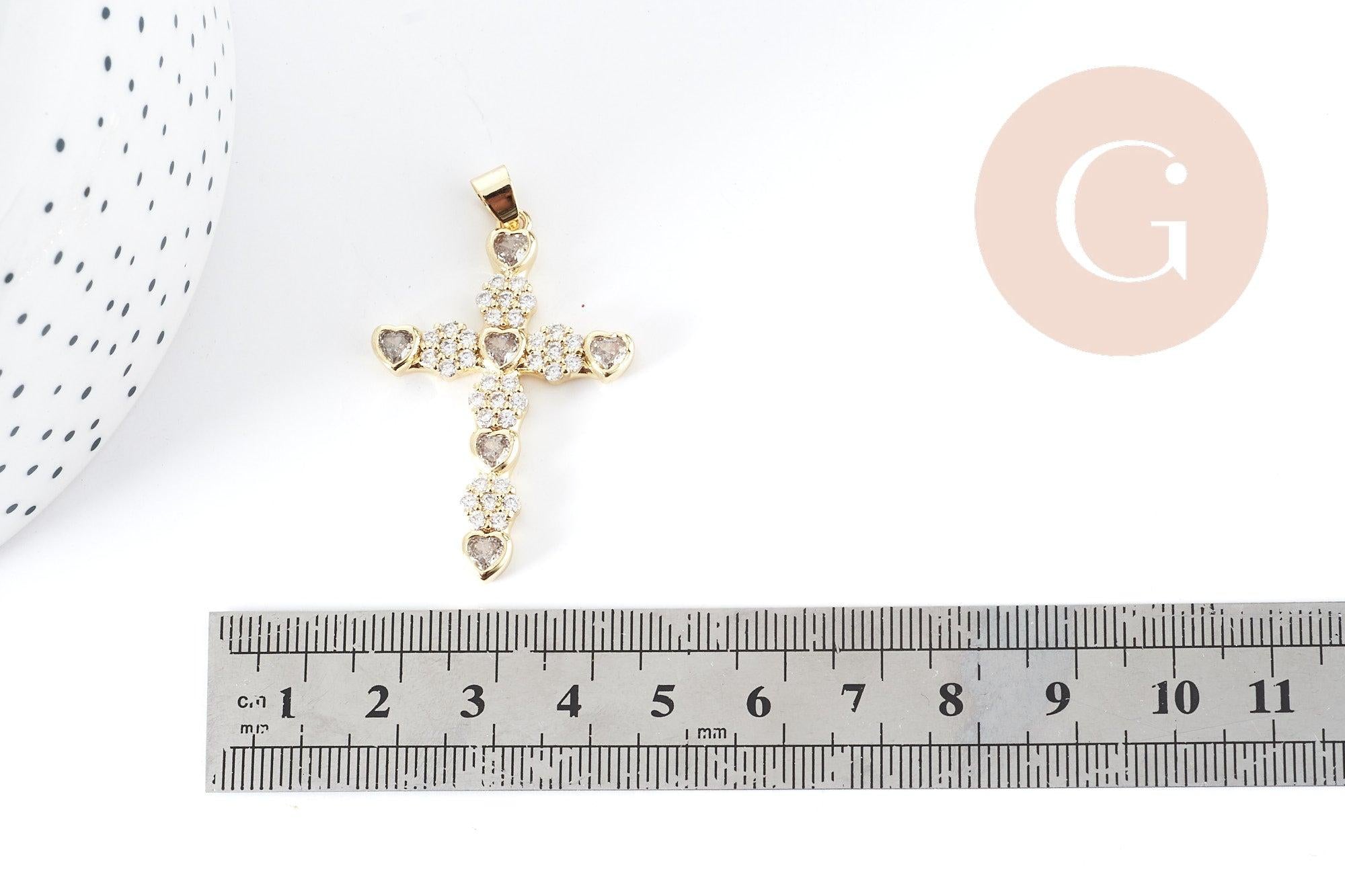 Gingerlily Pendentif Croix laiton doré zircons 41.5mm x1