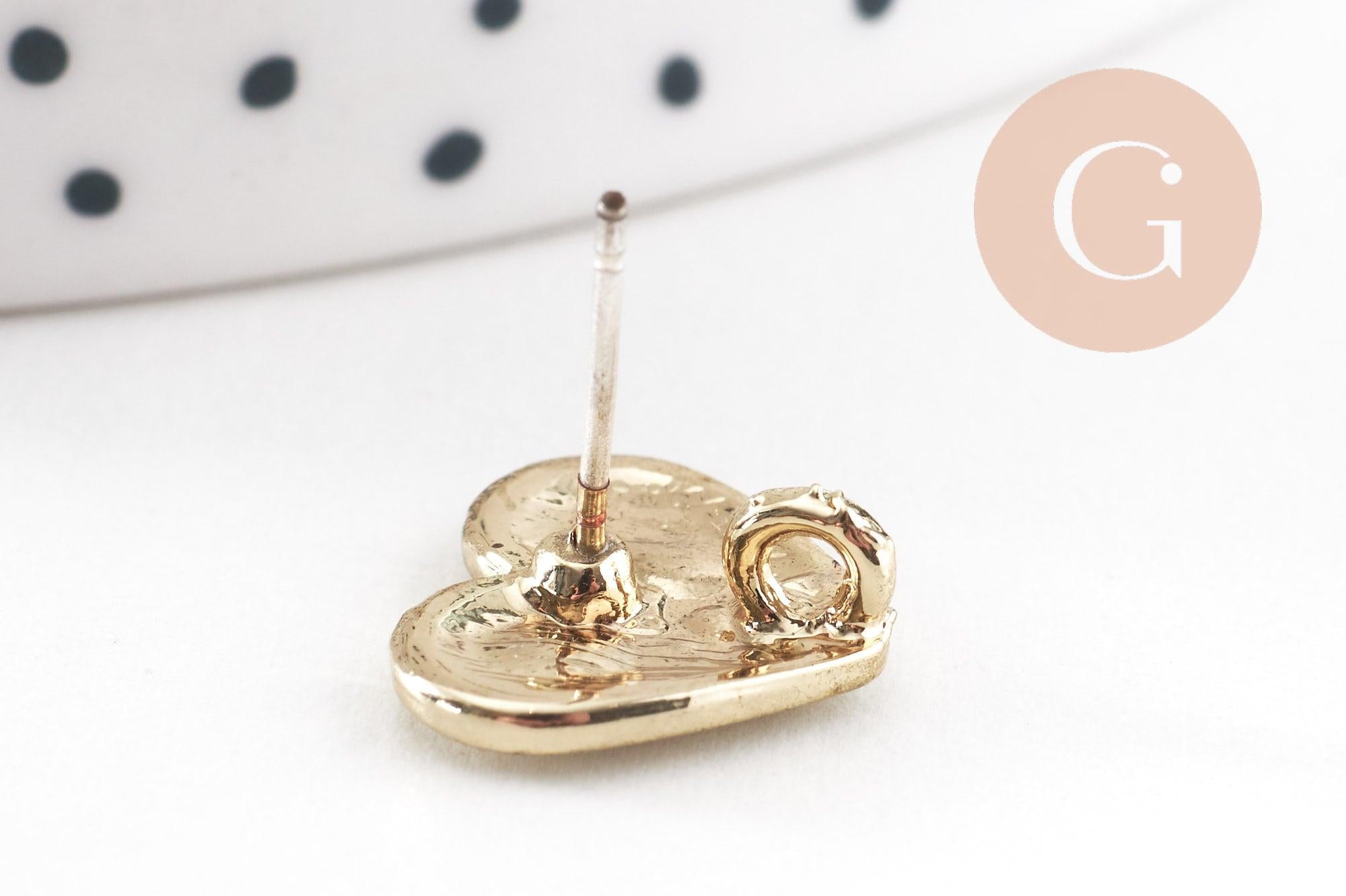 Gingerlily G9900 boucles puces coeur doré émail blanc 11,5mm