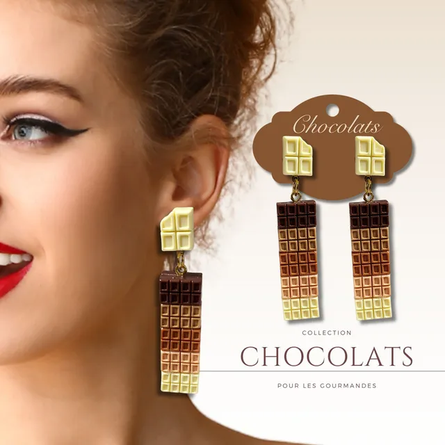 ARTSHOP Kit Boucles d'Oreilles Chocolats Tablettes Résine Inox