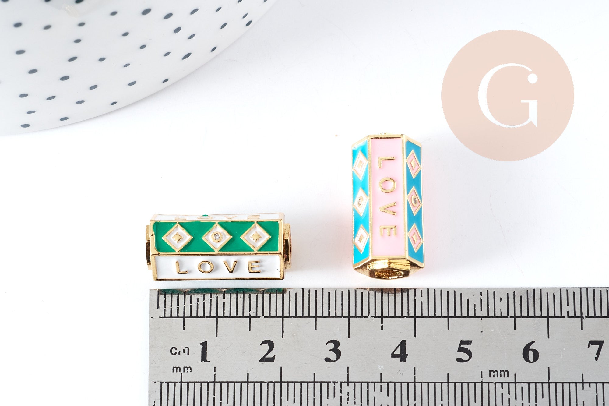 Gingerlily G9062 perle tube LOVE émail doré 22mm vert