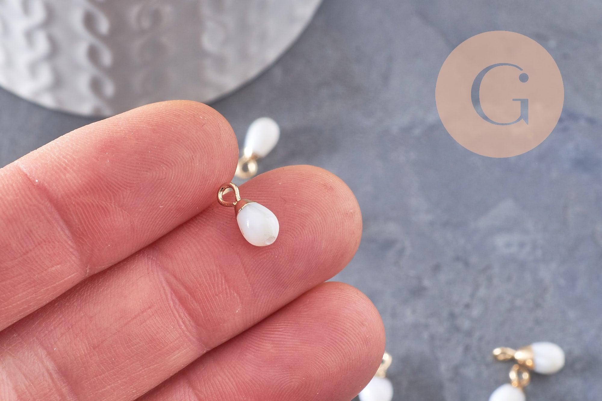 Gingerlily pendentif goutte nacre blanche 11 mm lot 2 doré