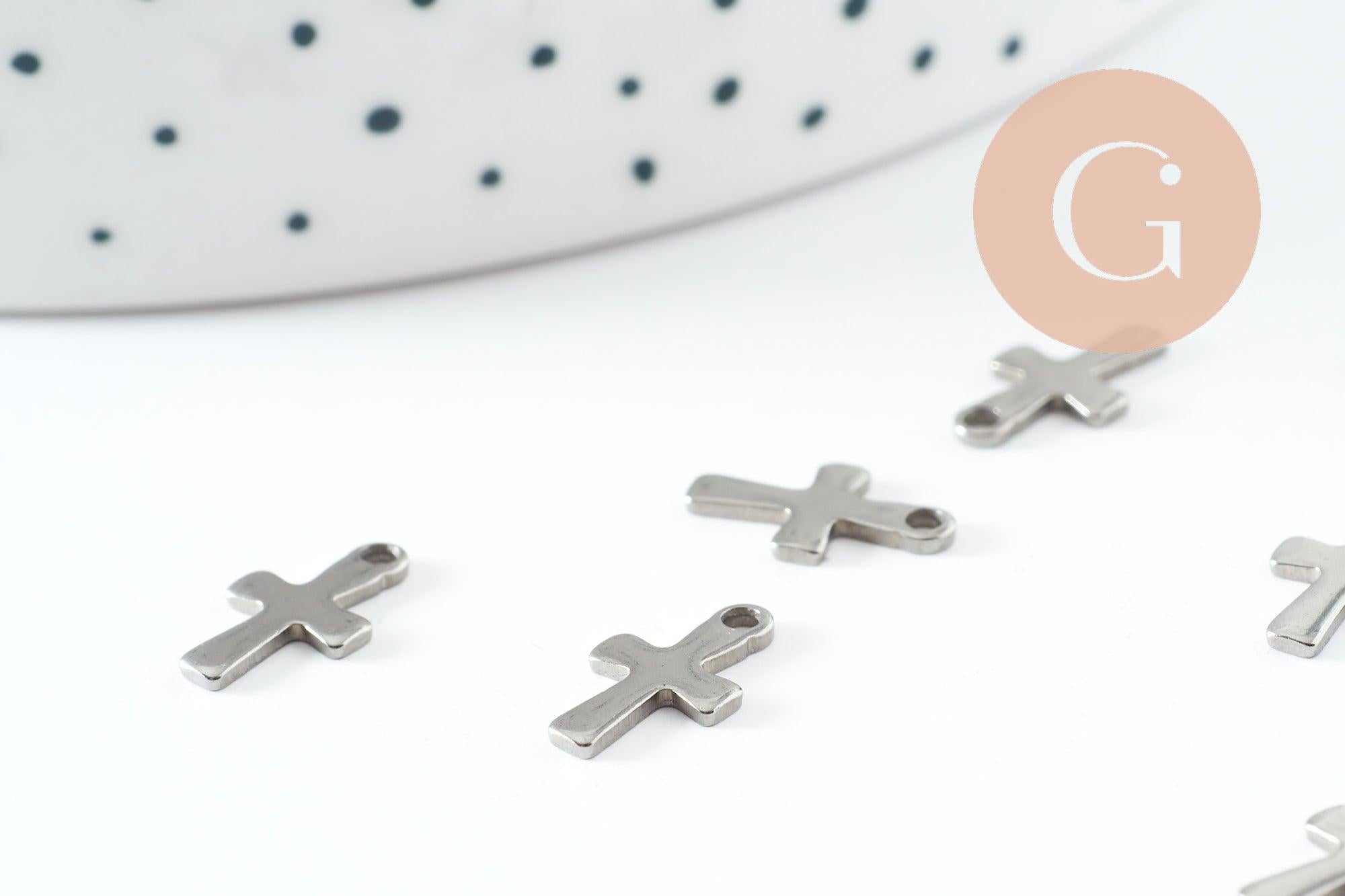 Gingerlily Pendentif croix acier doré 12mm x10