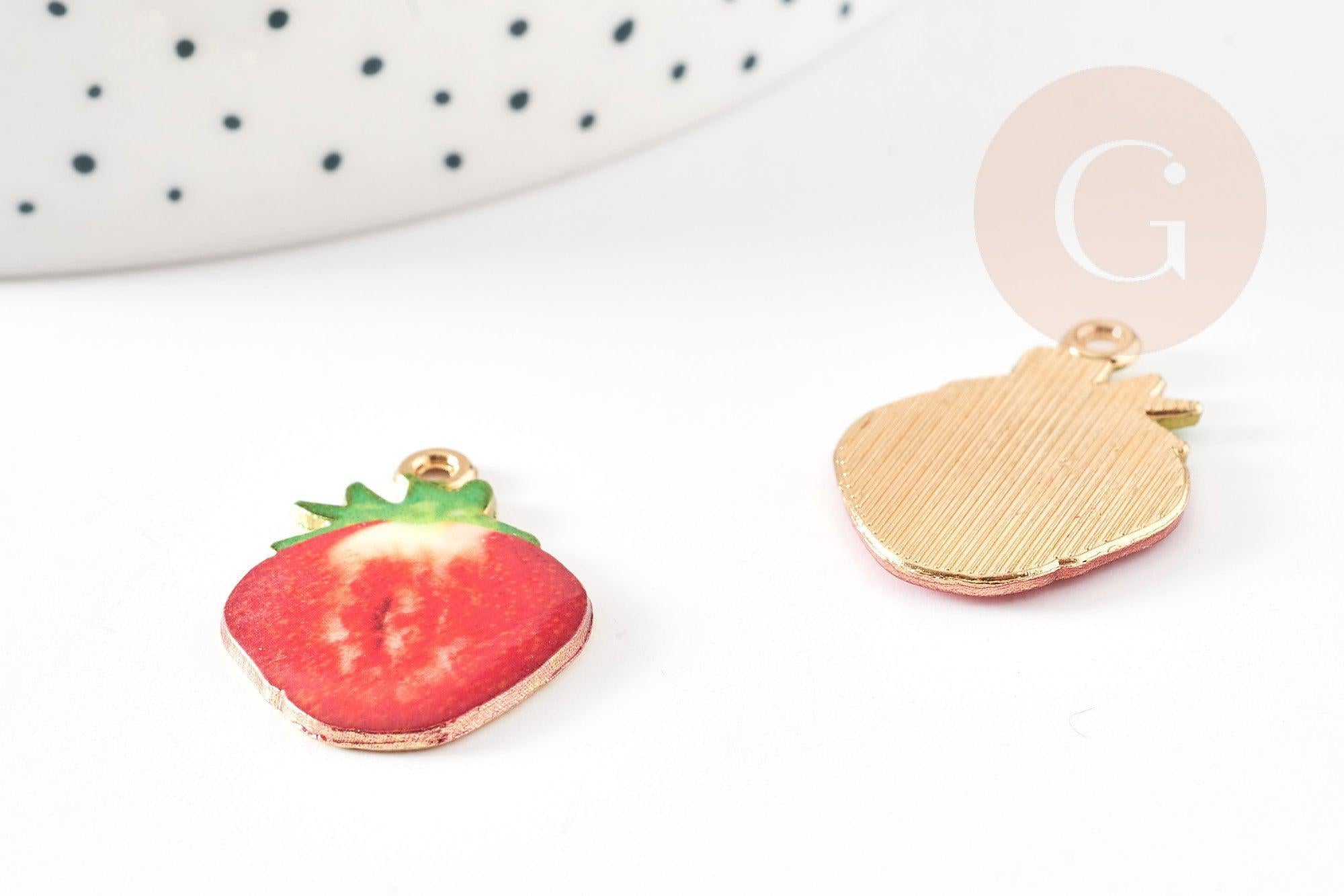 Gingerlily Pendentifs pendentif fraise émaillée G9169 26mm doré x1