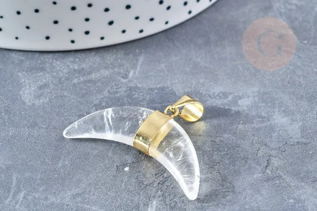 Gingerlily Pendentif lune cristal de roche doré 42mm x1