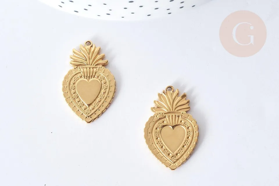 Gingerlily Pendentif cœur acier doré 30mm x1