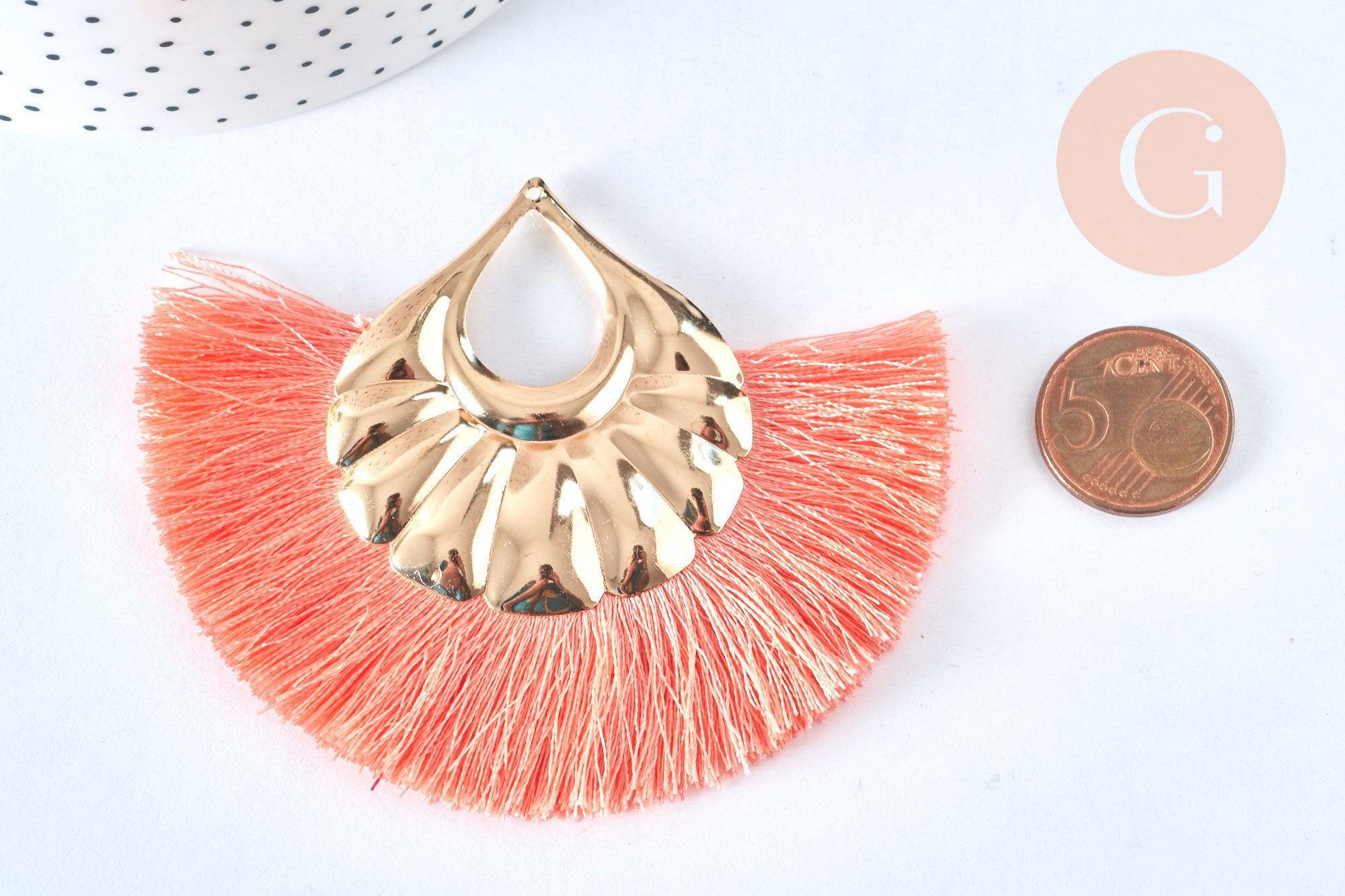 Gingerlily G6838 pendentif pompon rose corail doré 90mm x2