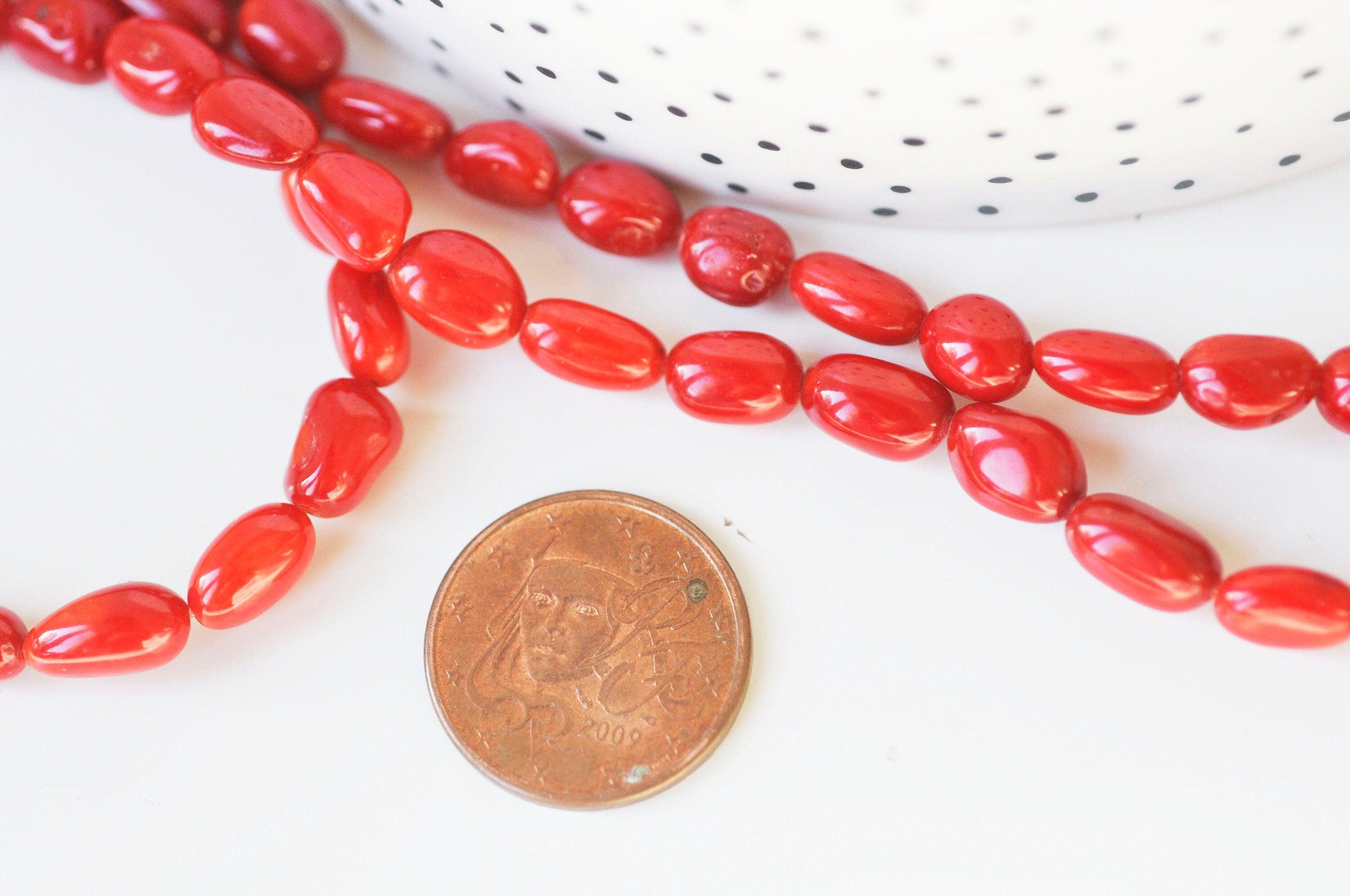 Gingerlily perles corail rouge ovale fil 35 perles