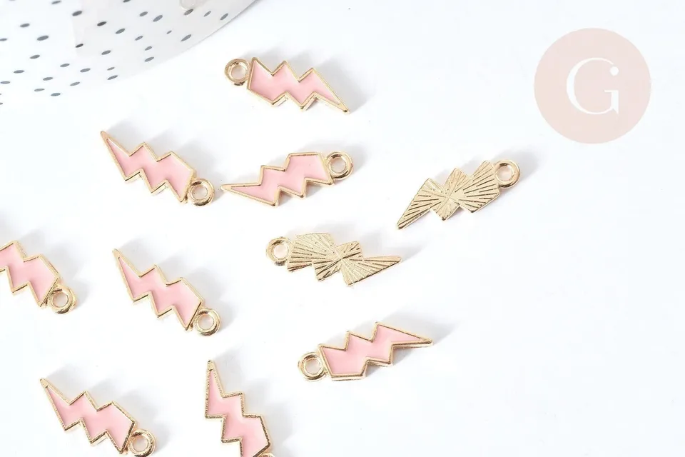 Gingerlily Pendentif G8091 éclair doré émail rose 20mm x5