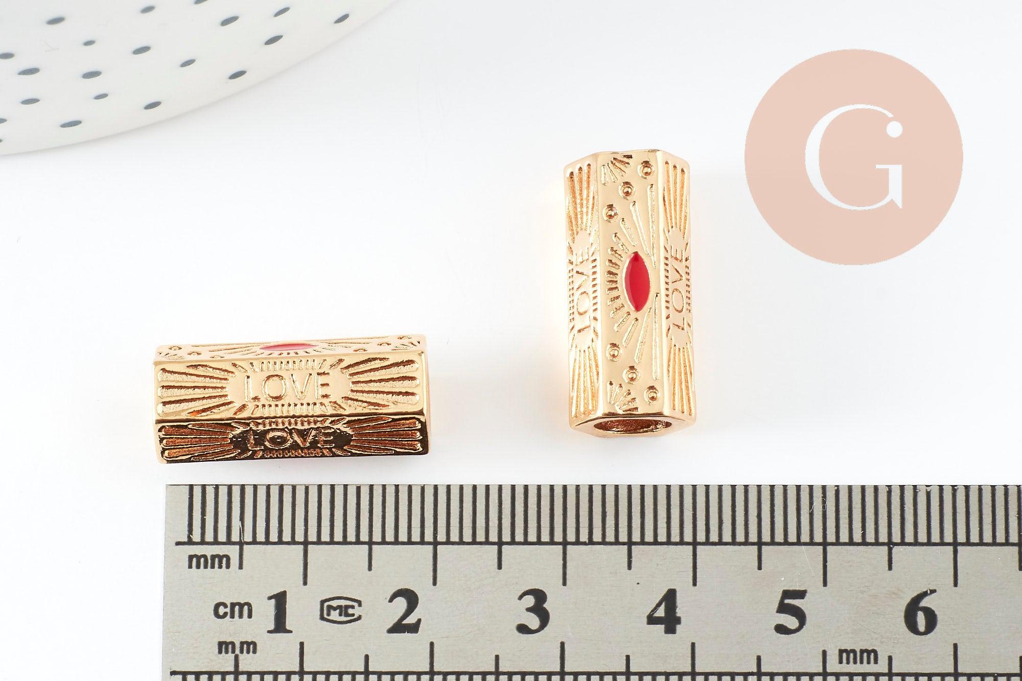 Gingerlily Perle tube talisman LOVE doré rouge 21mm x1 G9409