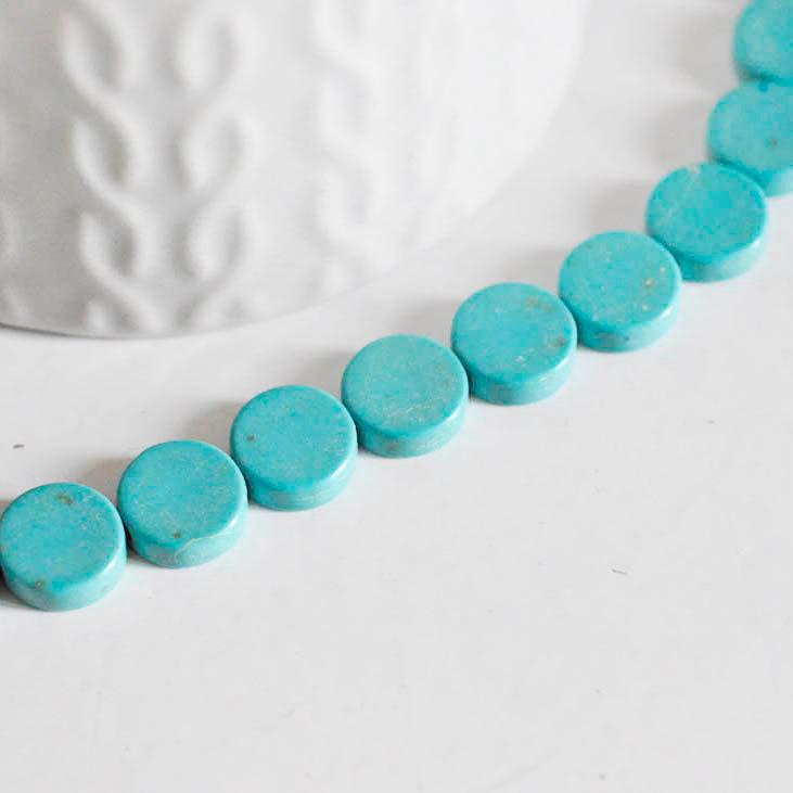 Gingerlily perles howlite turquoise disque 10mm fil 40 perles