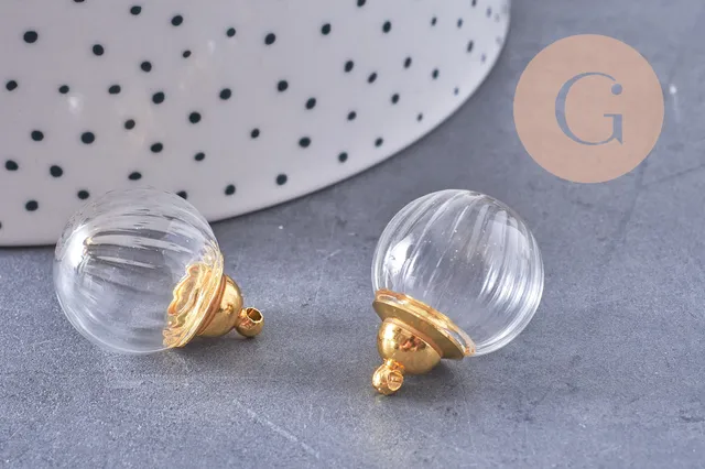 Gingerlily Pendentif fiole verre bulle 27mm doré x1 grigri