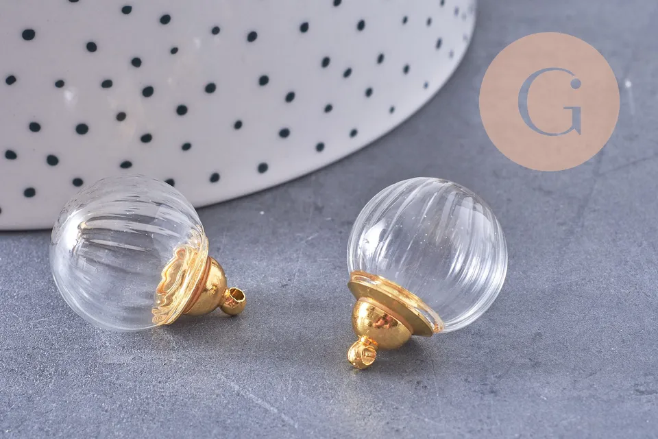 Gingerlily Pendentif fiole verre bulle 27mm doré x1 grigri