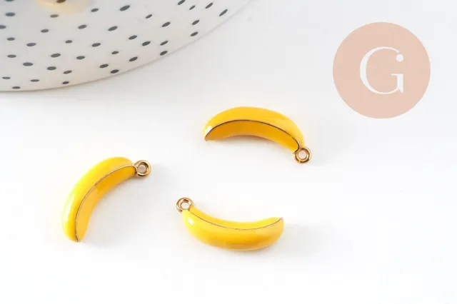 Gingerlily Pendentifs Banane émail jaune acier doré 19mm x1