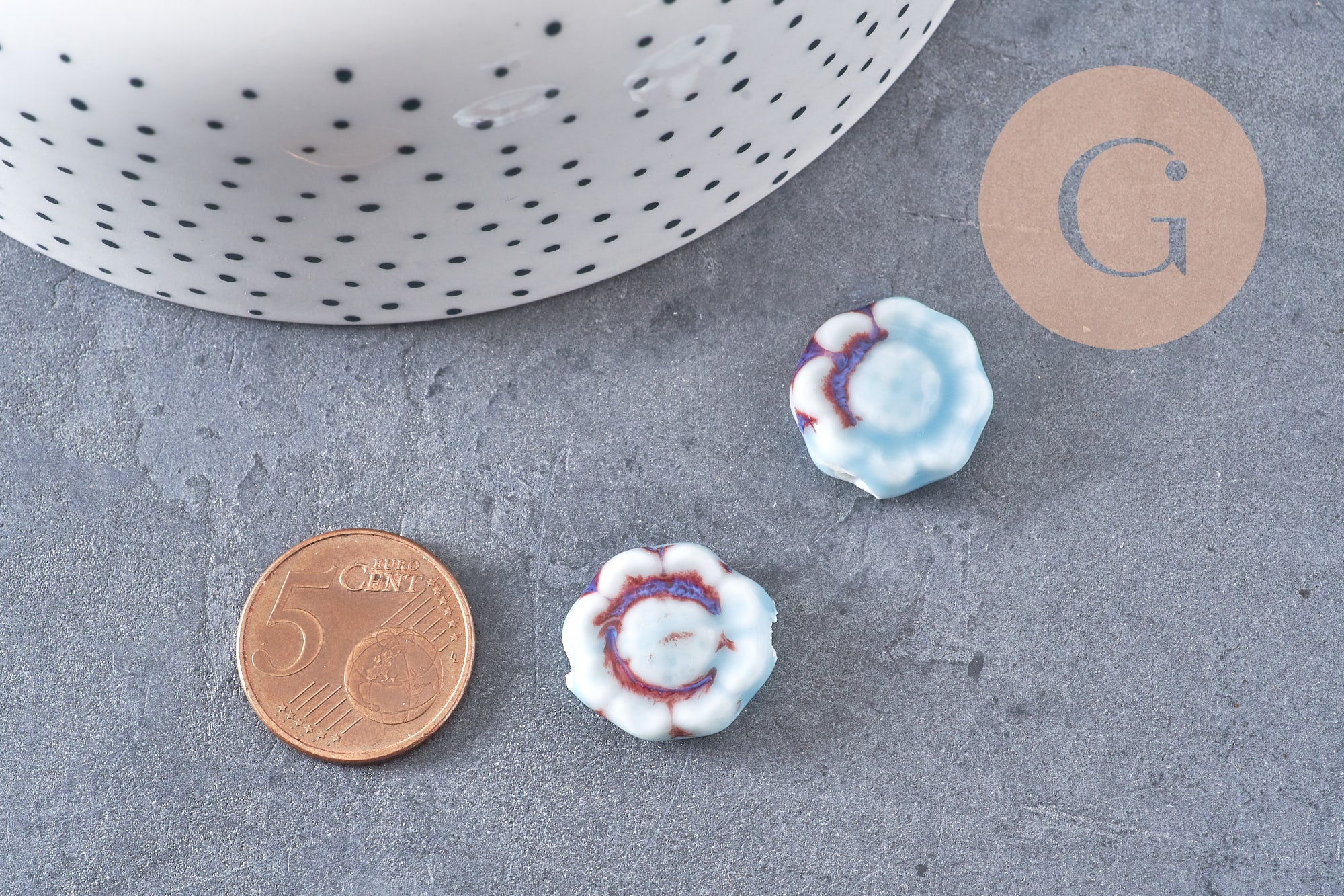 Gingerlily Fleur G10810 perle porcelaine bleu clair 17mm x5