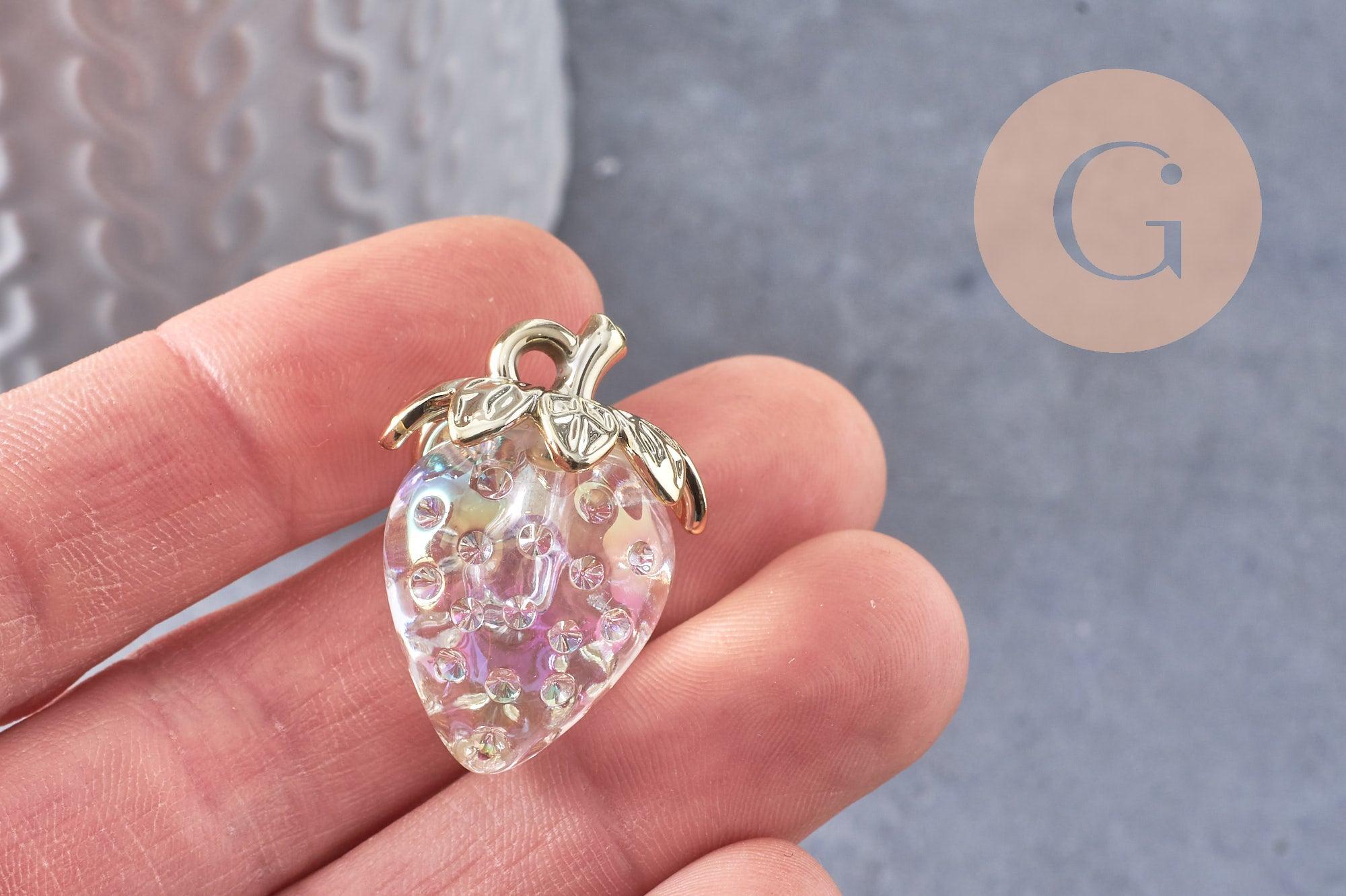 Gingerlily Pendentifs G10411 breloque fraise résine 28,5mm x1