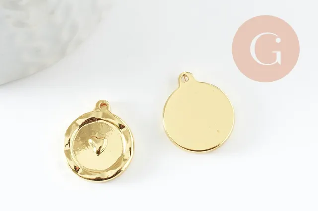 Gingerlily Pendentif médaille cœur acier doré 18 mm x1