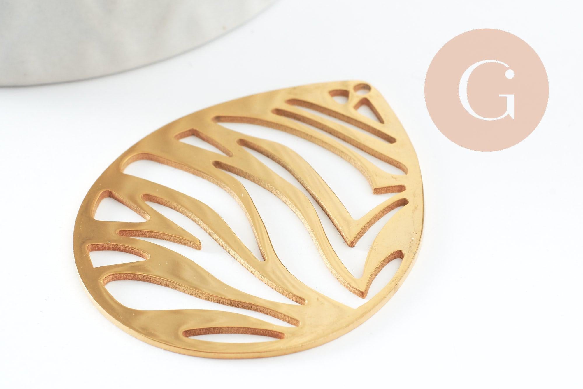 Gingerlily Pendentifs G9520 goutte zèbre dorée 45mm x1