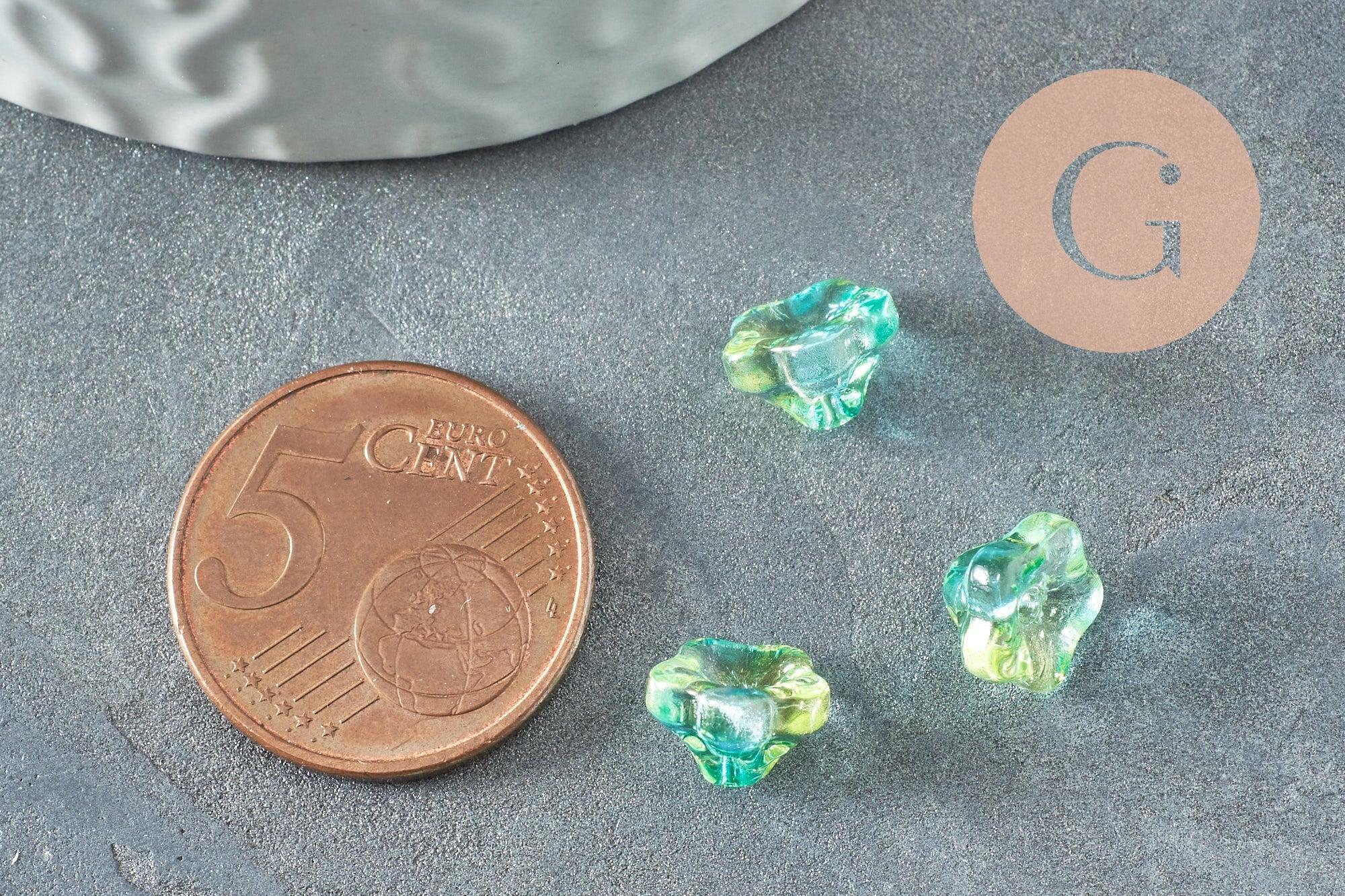Gingerlily Perles fleur G9836 verre bleu vert 8,5mm x10