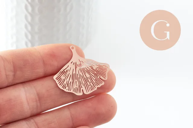 Gingerlily Pendentif feuille ginkgo or rose 33mm lot 2