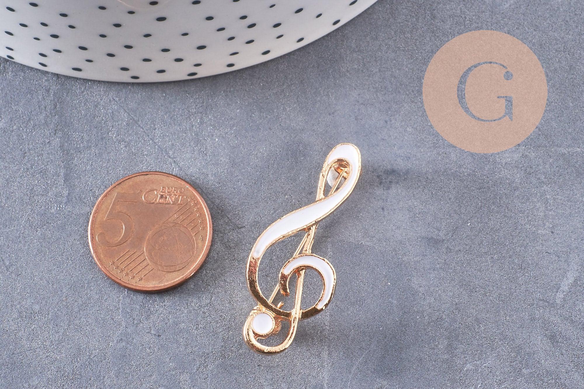 Gingerlily Broche clé de sol G10215 doré blanc 39 mm