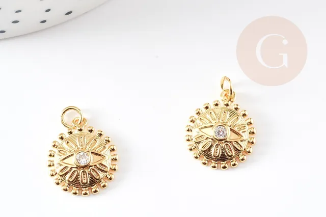 Gingerlily Pendentifs médaille oeil G5328 doré 18mm