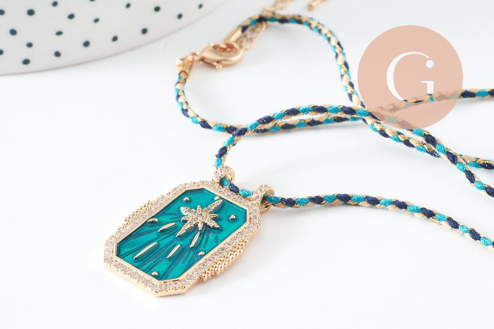Gingerlily Collier médaille étoile turquoise cordon 45cm