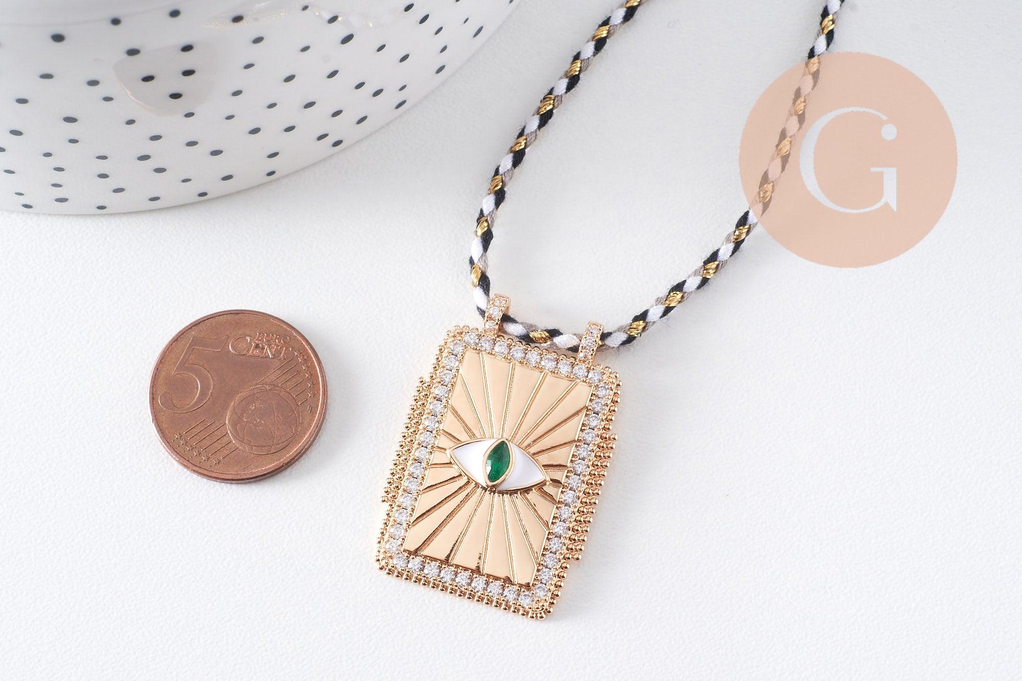 Gingerlily Collier médaille œil doré cordon tressé 45cm x1