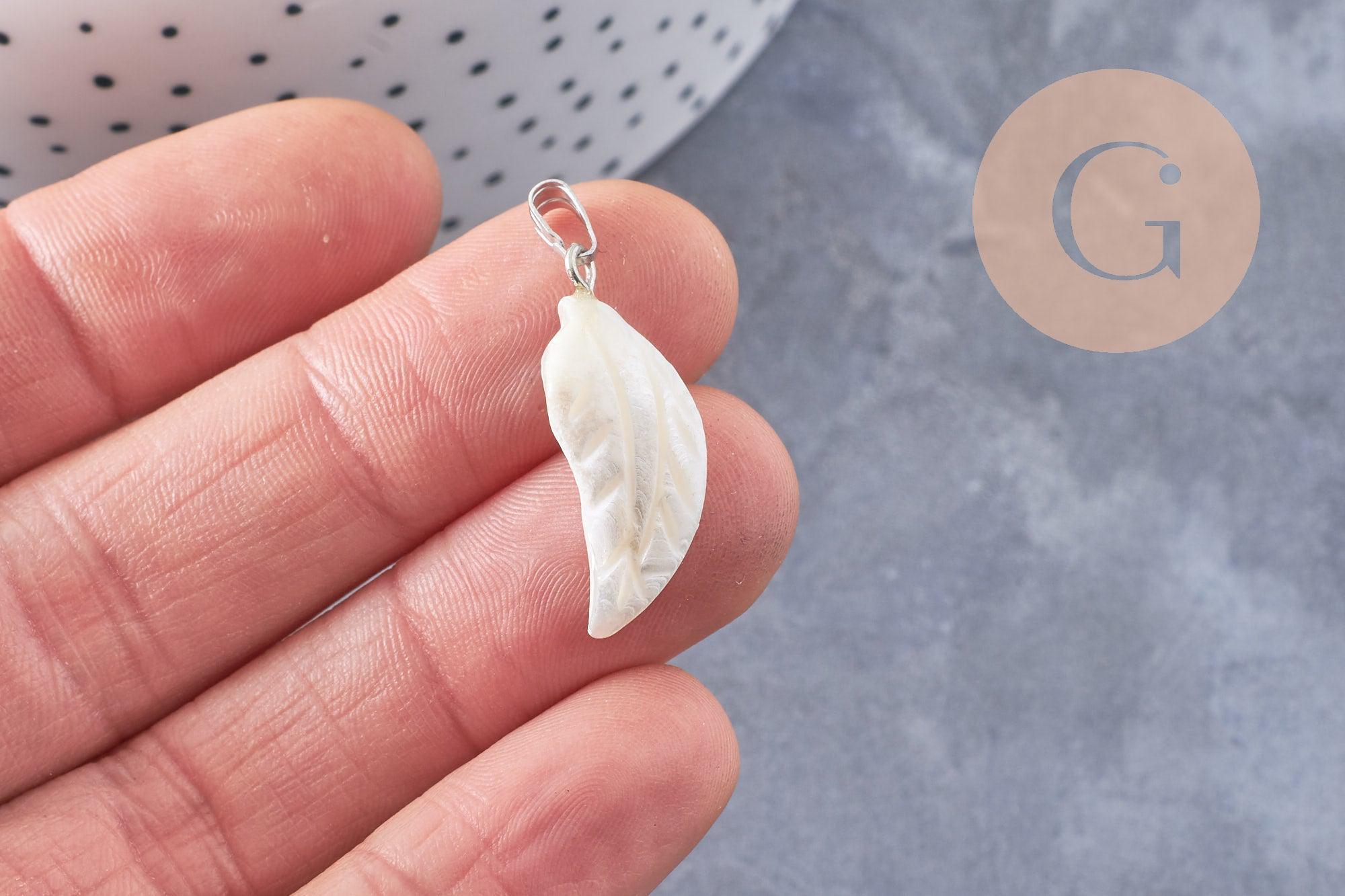 Gingerlily G10088 pendentif feuille nacre platine 28mm x1