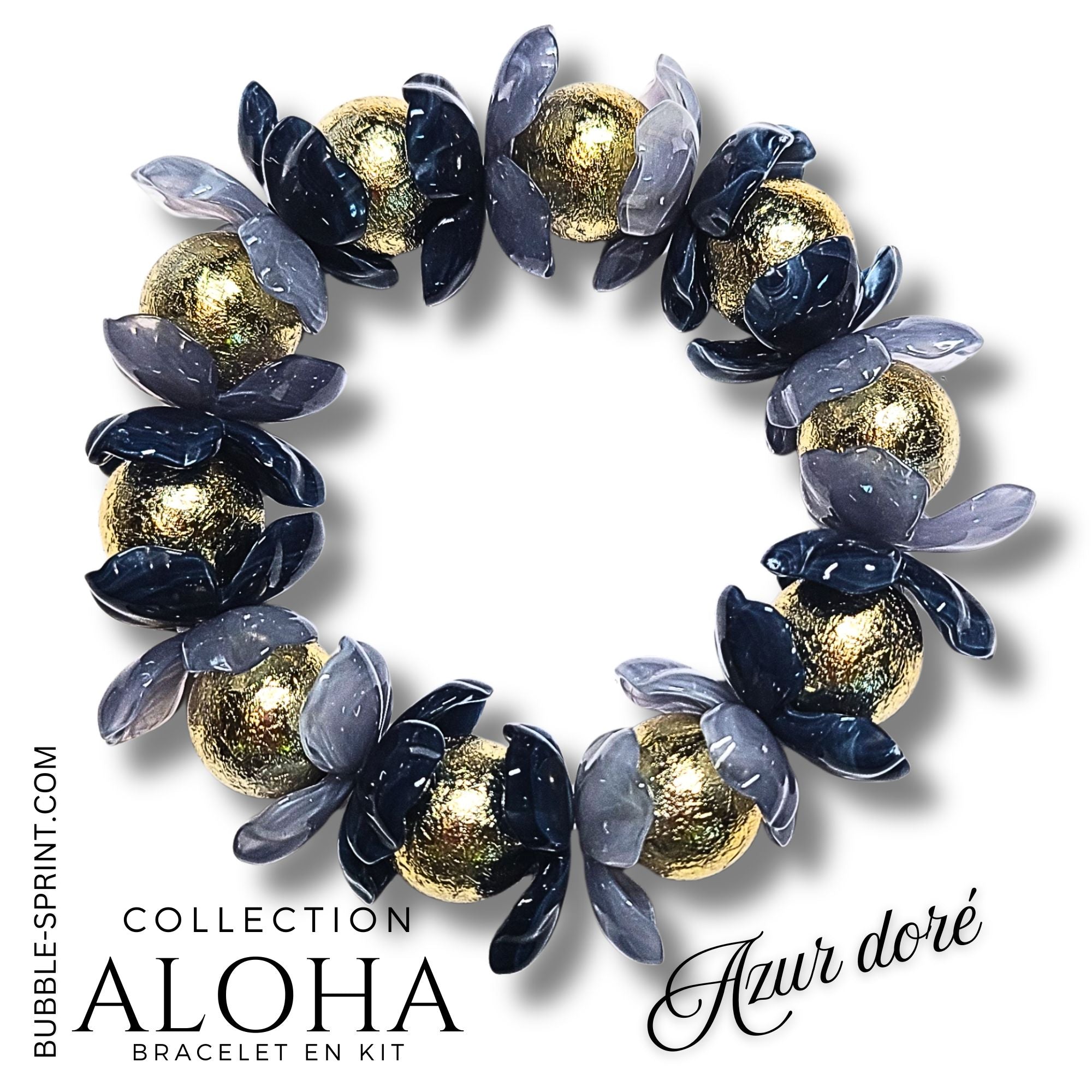 ARTSHOP ALOHA kit bracelet azur doré - fleurs orchidée 20mm