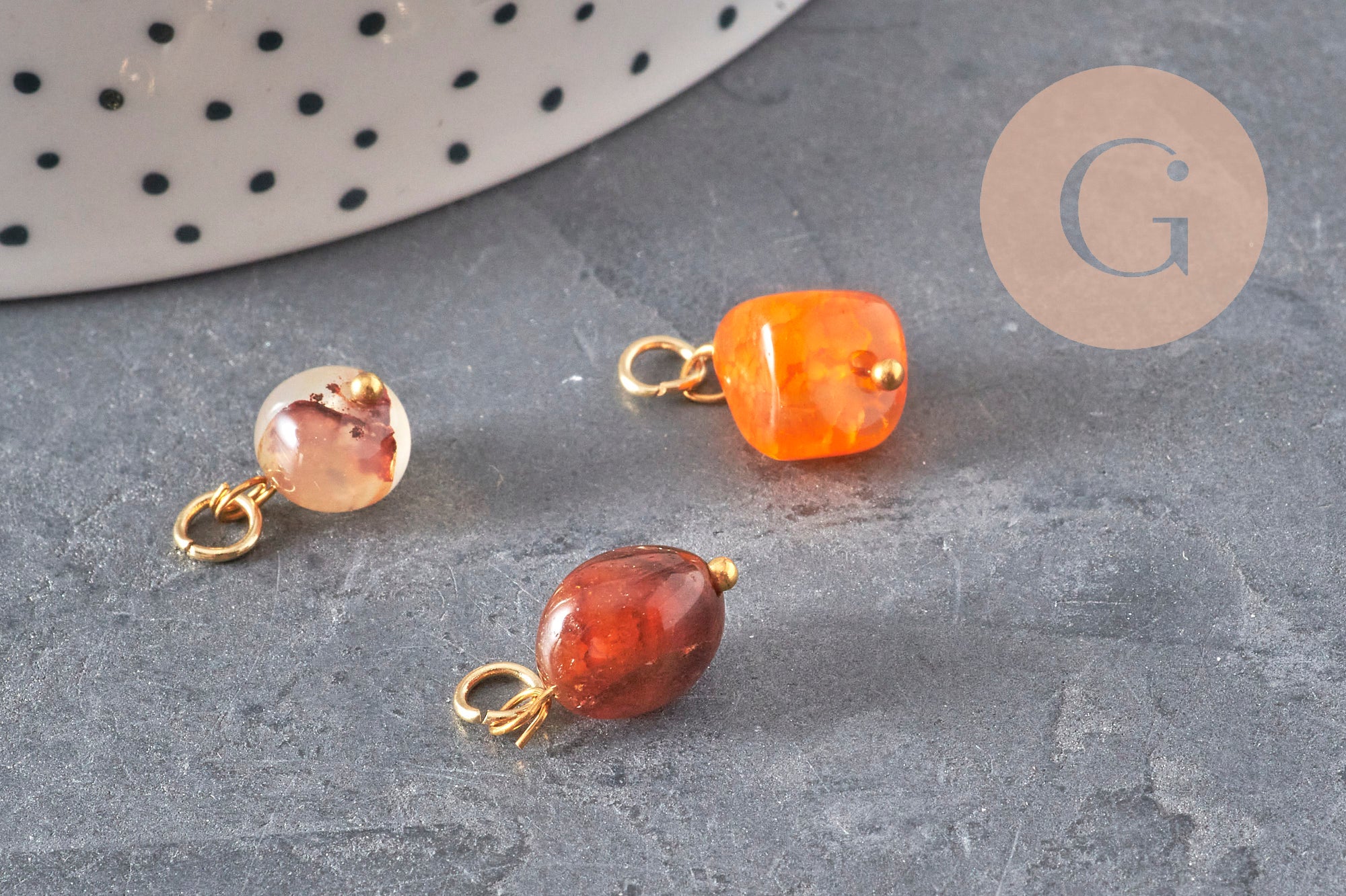 Gingerlily breloque agate orange 14.5mm charm doré