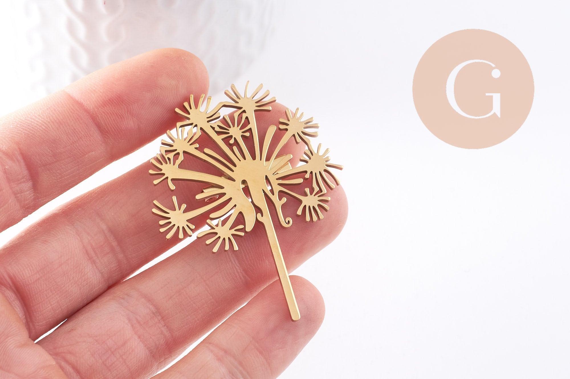 Gingerlily Broche pissenlit acier doré 52,5 mm x1