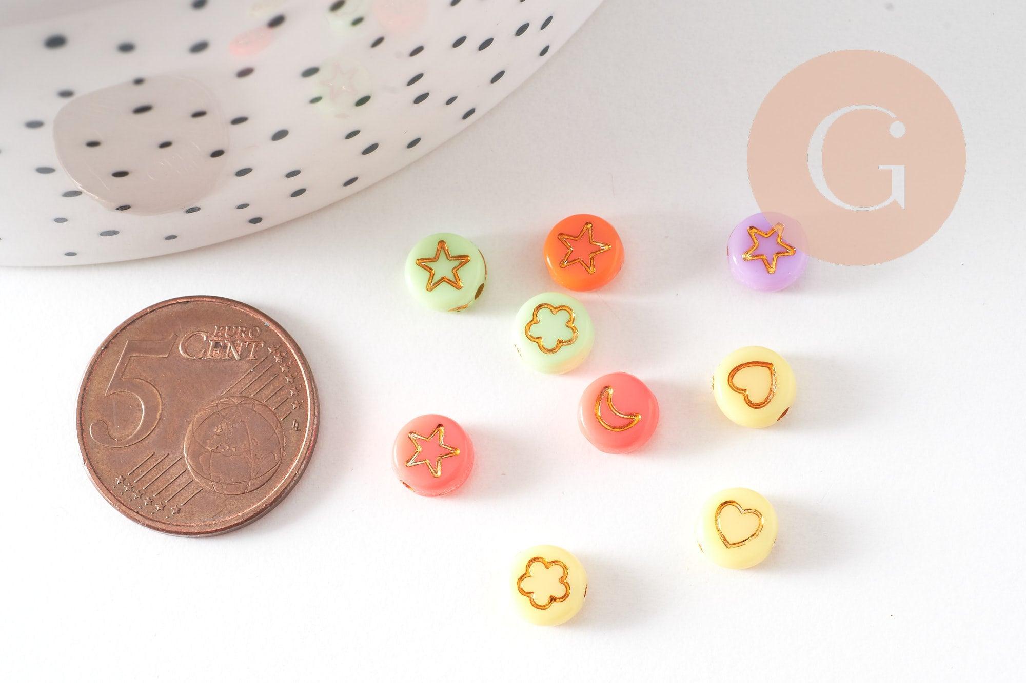 Gingerlily Perles pour bijoux DIY rondes symboles pastel doré 10g