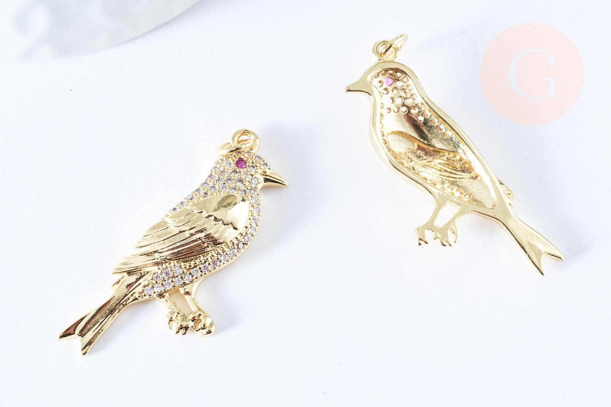 Gingerlily Perles G6675 pendentif oiseau 36mm laiton doré zircon