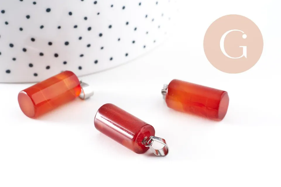 Gingerlily Pendentifs colonne 25mm pendentif agate rouge x1