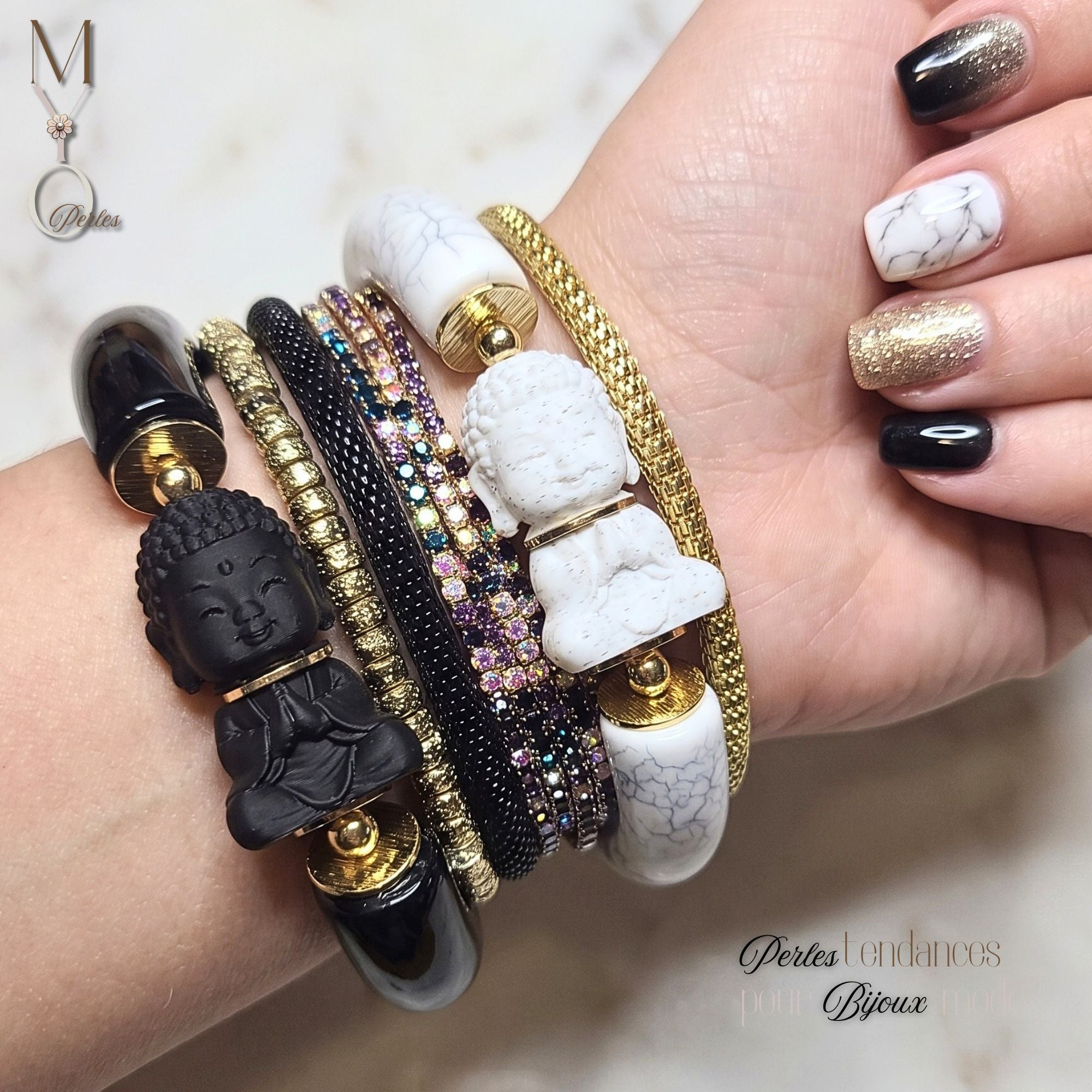 ARTSHOP Bijoux en KITS bracelet KARMA Bouddha Noir élastique