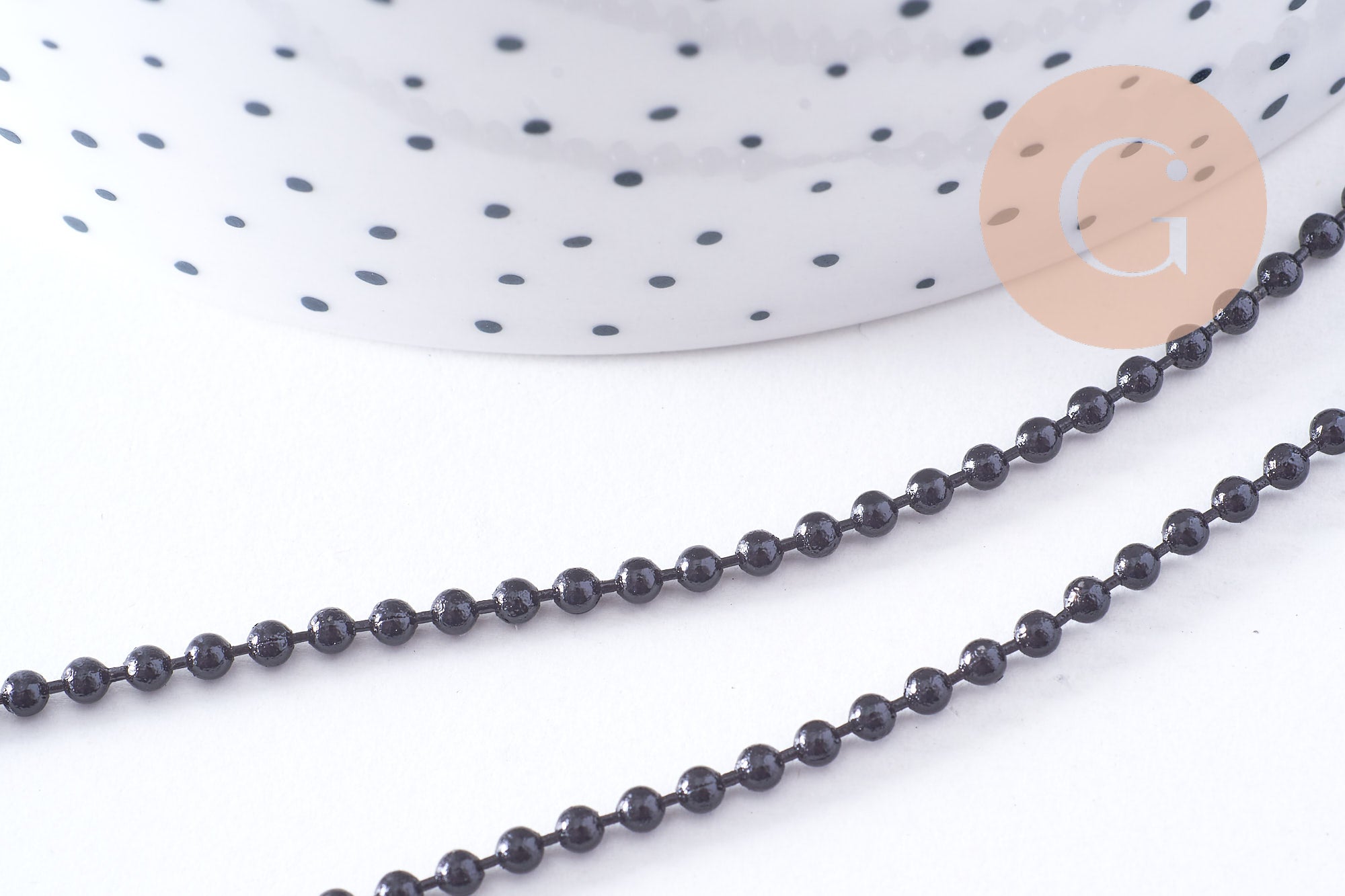 Gingerlily Chaîne boule noire G10632 métal 2mm 1 mètre