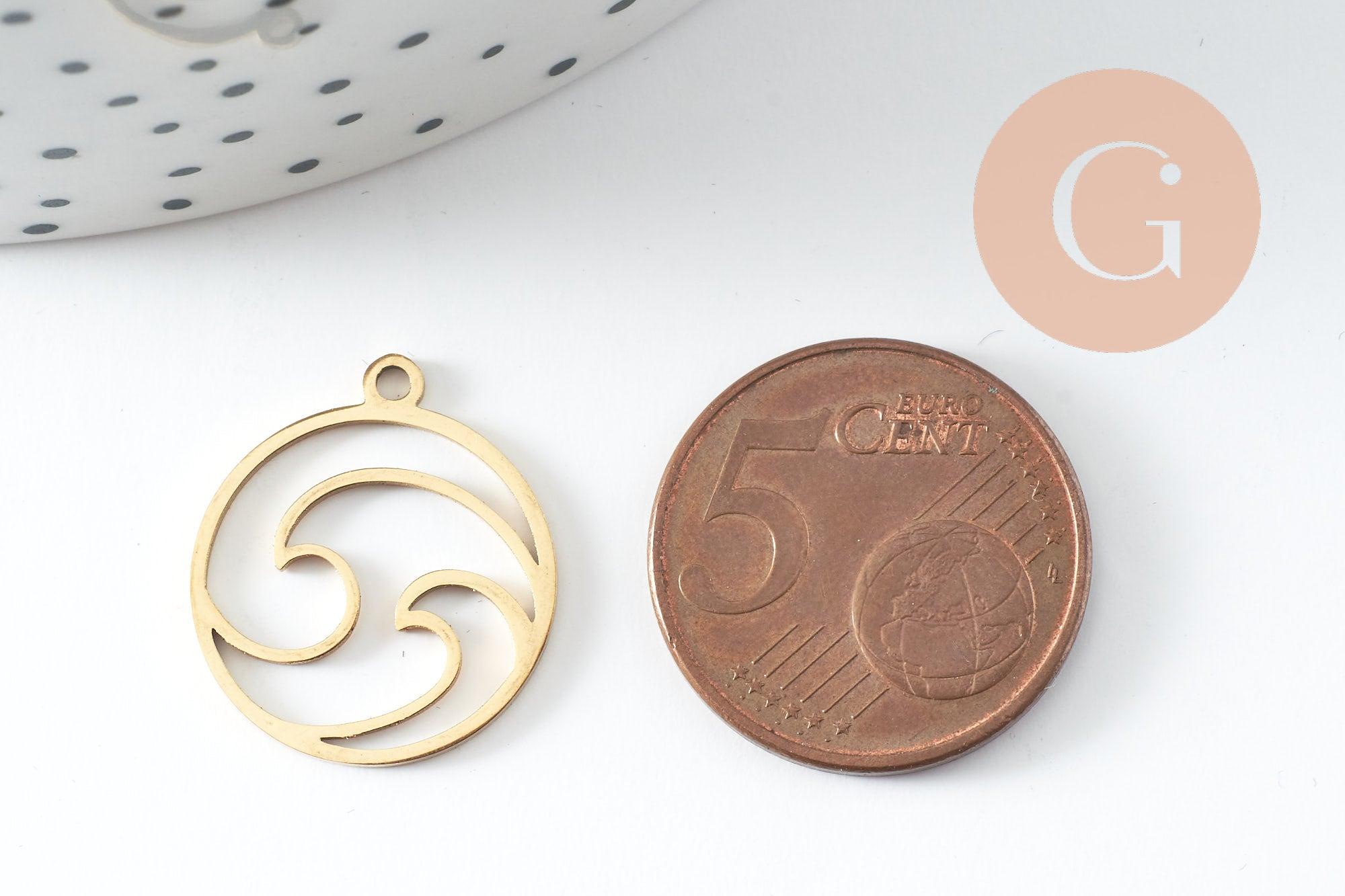 Gingerlily Vague G9825 pendentif acier doré rond 20mm x1